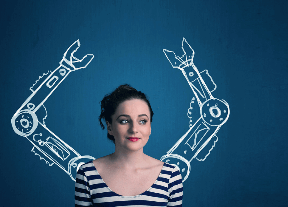 woman with robot arm