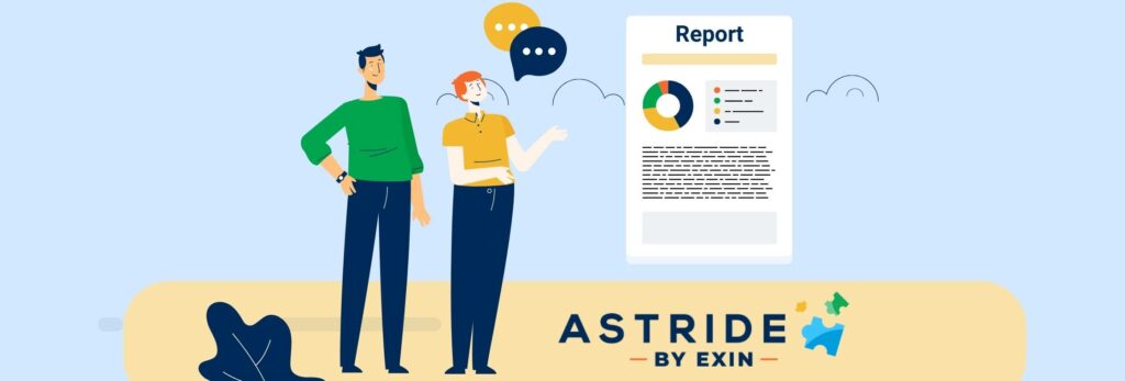 Astride - EXIN's free competency assessment tool showing its insights report section to a guy.