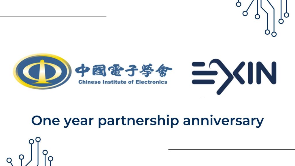 Image showing EXIN and CIE logos with the one year partnership anniversary statement on CaaS - Certification as a Service.